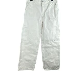 Wide Leg High Rise Cargo Jeans Ivory 3